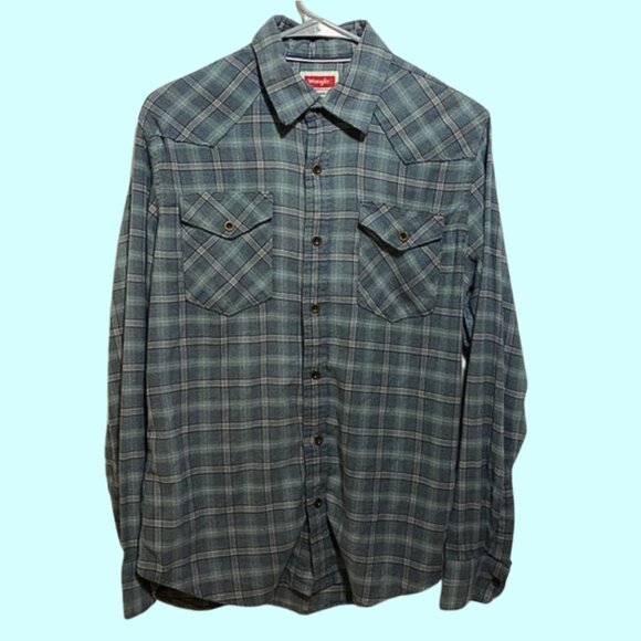 Wrangler Blue Checked Button Up Collared Shirt Size Small - Picture 1 of 4